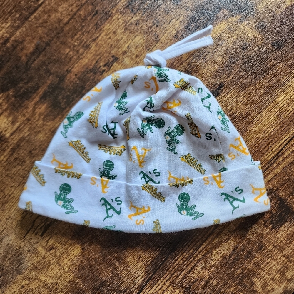Oakland Athletics A's baseball infant baby white knotted hat